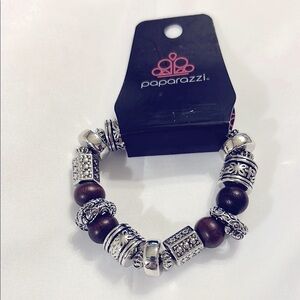 Paparazzi Silver Brown Beaded Bracelet with Vintage Charm.     New With Tags